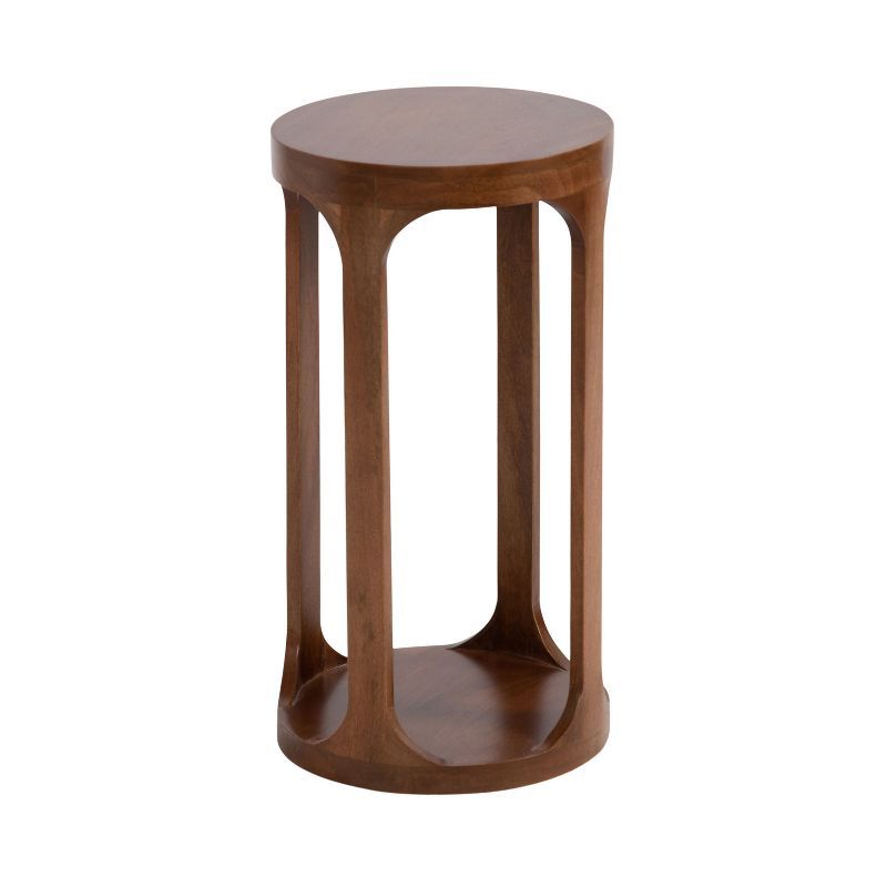 Walnut Brown Round Mango Wood Drink Table, 12x12x23