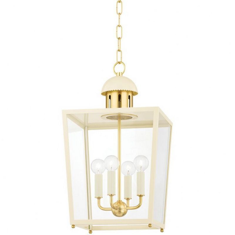 Aged Brass and Clear Glass 4-Light Indoor/Outdoor Lantern