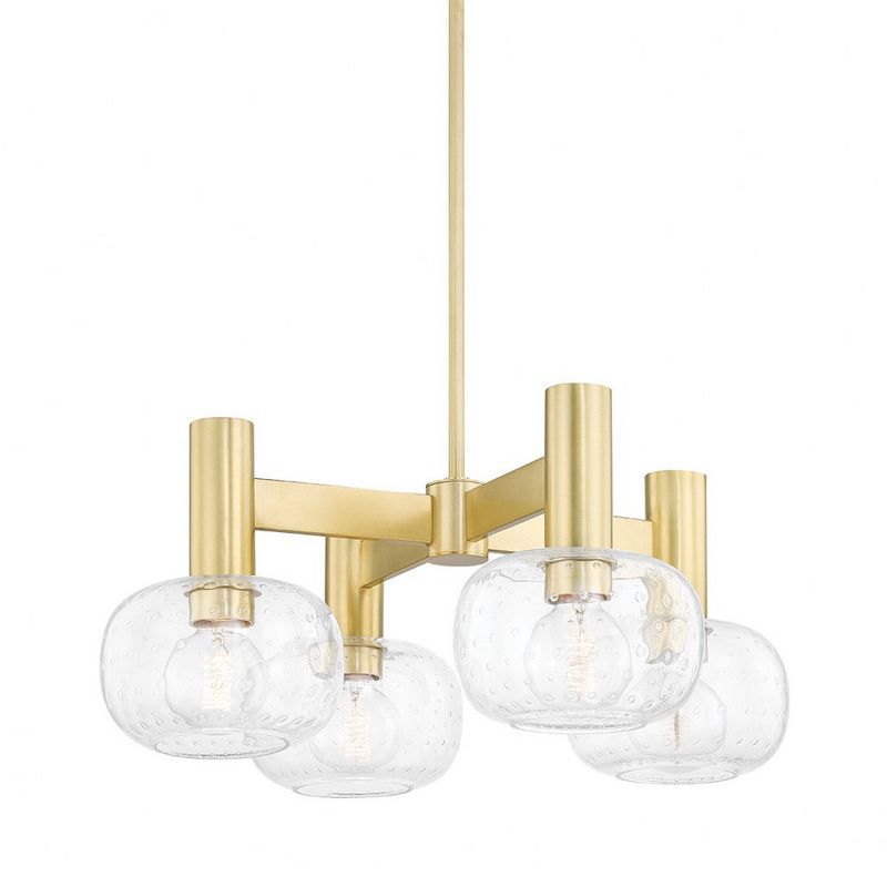 Harlow Sputnik Aged Brass 4-Light Chandelier with Seeded Glass Shades