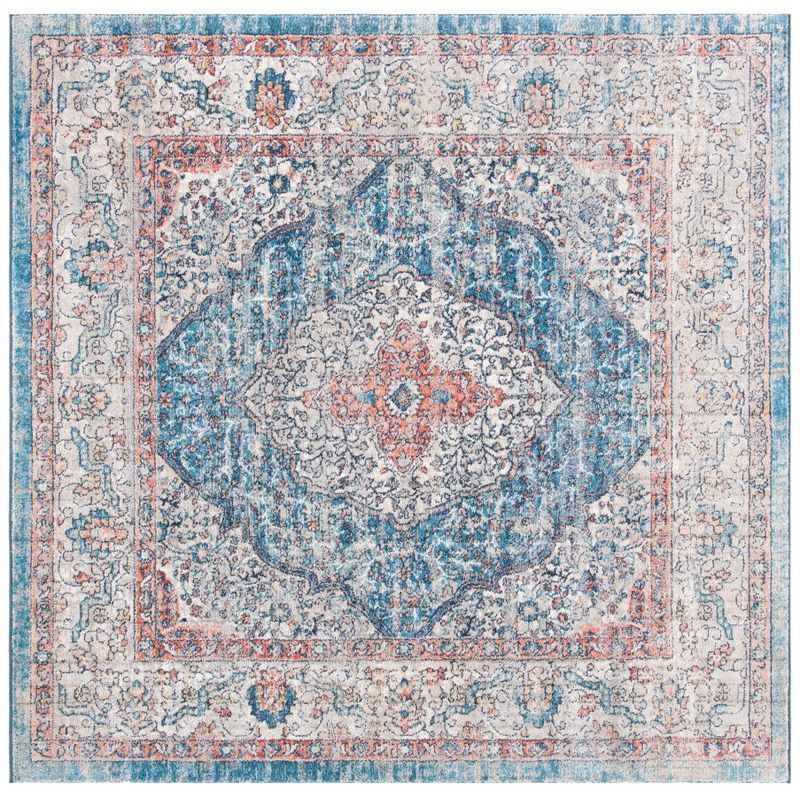 Madison Chic Beige & Blue Medallion 6'7" Square Area Rug