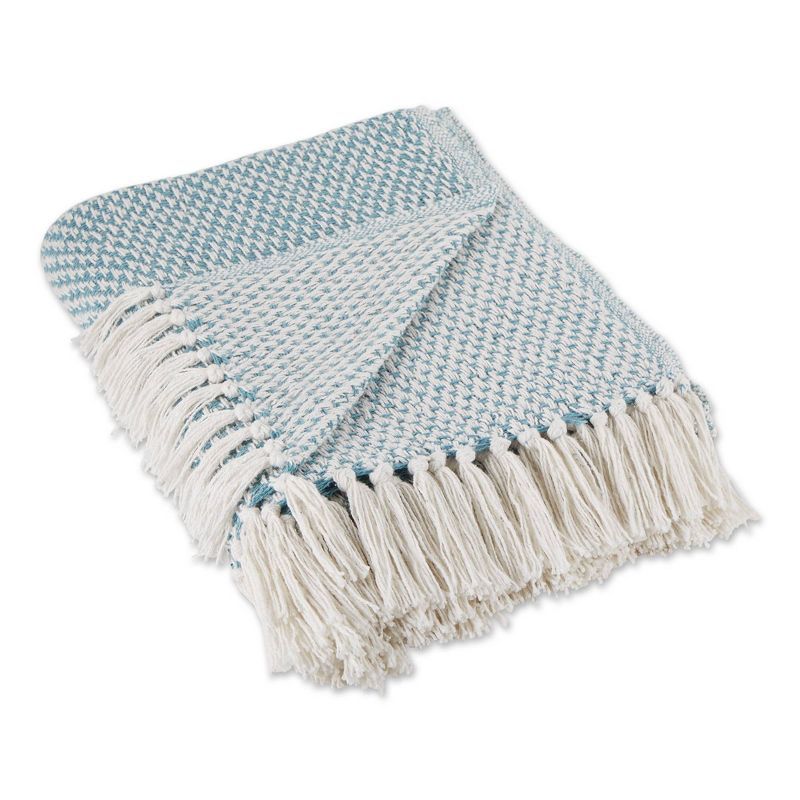 Storm Blue and White Cotton Woven Throw Blanket