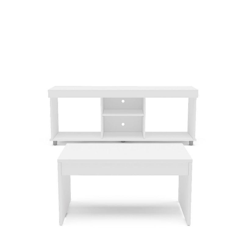 White Engineered Wood TV Stand and Coffee Table Set