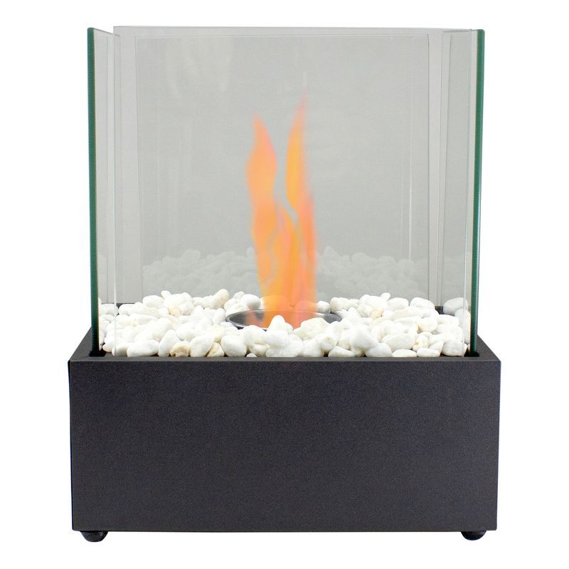 Black Glass Bio Ethanol Tabletop Fireplace with Flame Guard