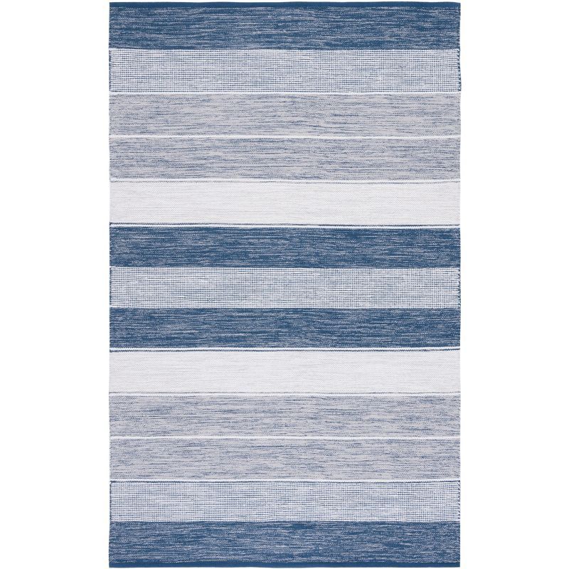 Modern Boho Grey and Blue Striped Kilim Wool-Cotton Rug 6'x9'