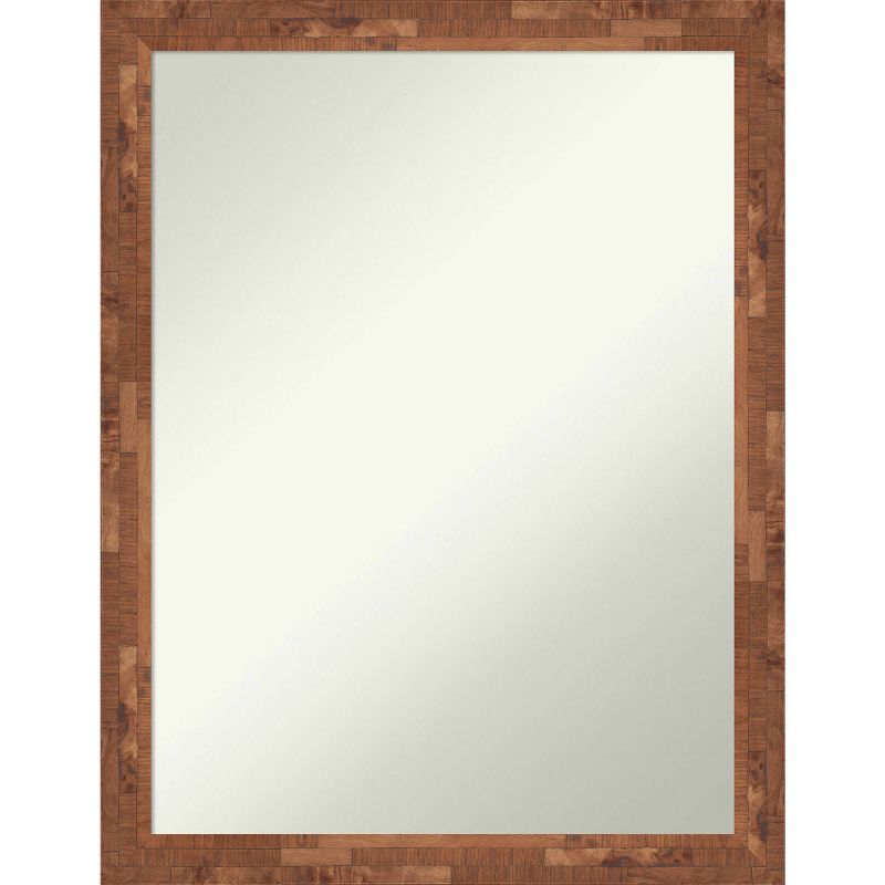 Light Pecan Brown Wood Rectangular Bathroom Wall Mirror