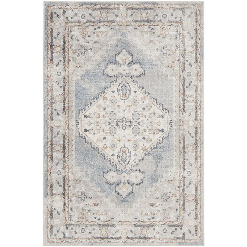 Light Blue Vintage Persian Washable Rectangular Rug