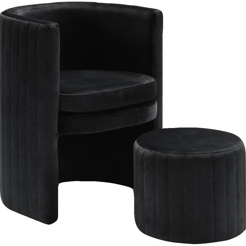 Selena Contemporary Black Velvet Barrel Chair and Ottoman Set