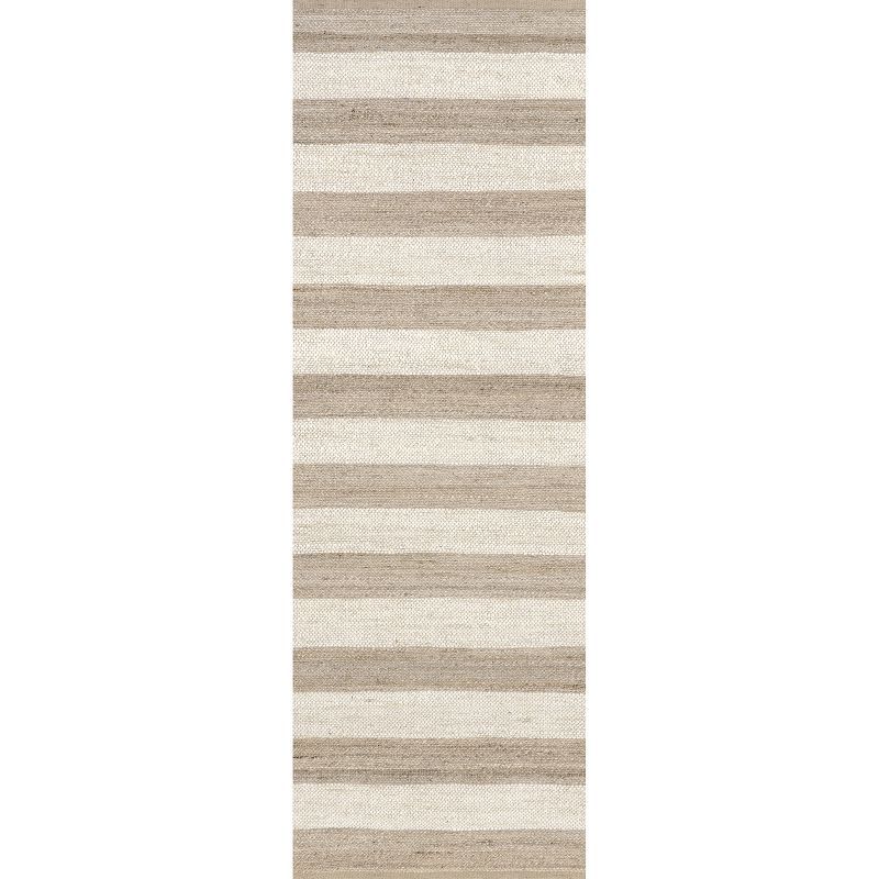 Handwoven Off-White and Stripe Jute Runner Rug, 2'6" x 6'