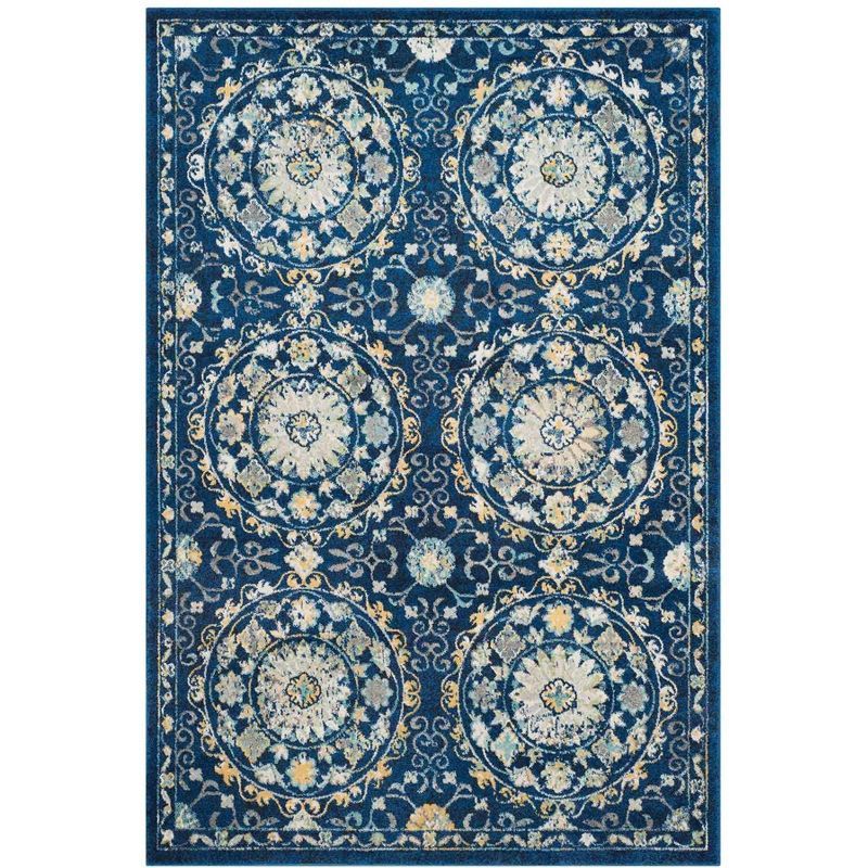 Navy and Ivory High Pile Synthetic Area Rug