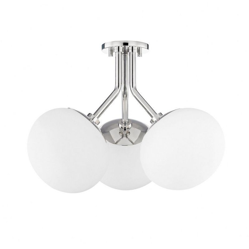 Polished Nickel 3-Light Semi-Flush Mount with White Glass Shade