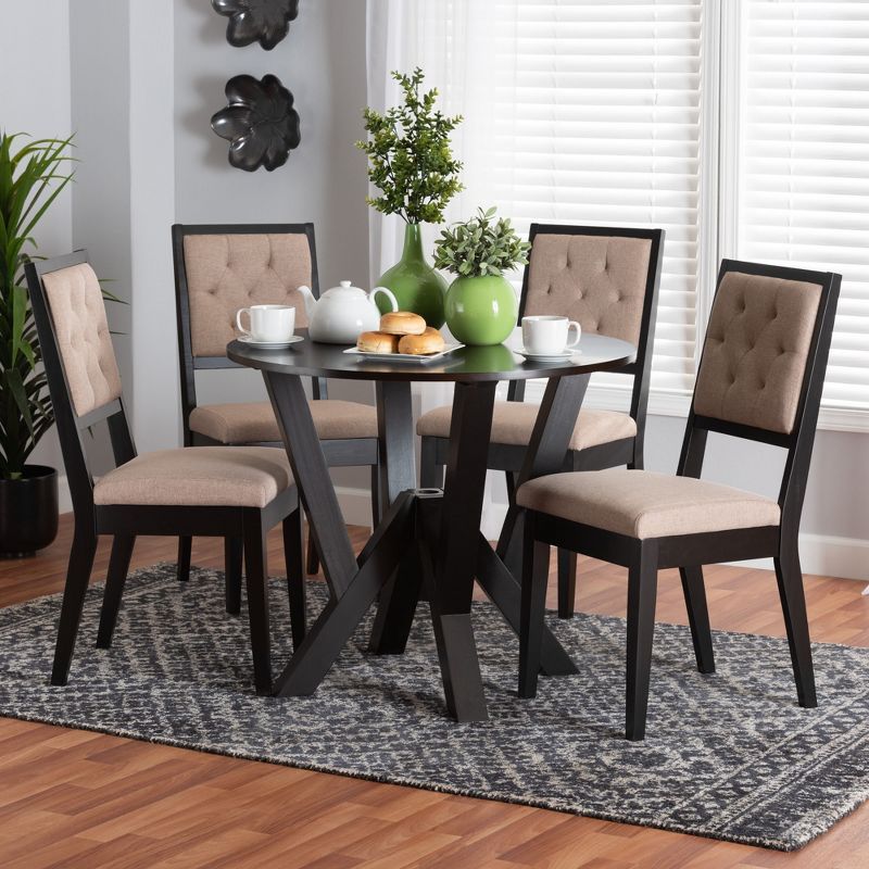 Kai Modern Sand Fabric and Dark Brown Wood 5-Piece Dining Set