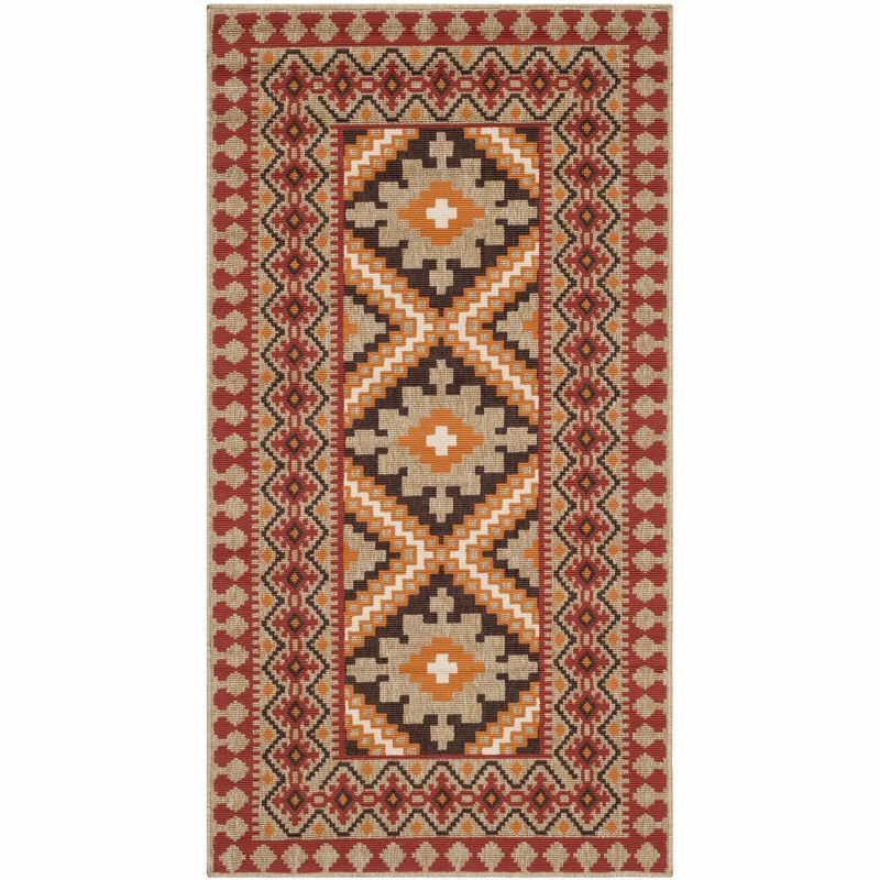 Veranda 24" Red and Natural Synthetic Non-Slip Outdoor Accent Rug
