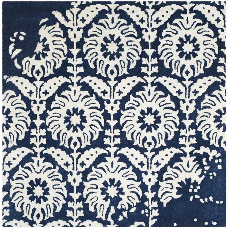 Navy and Ivory Hand-Tufted Wool Square Rug