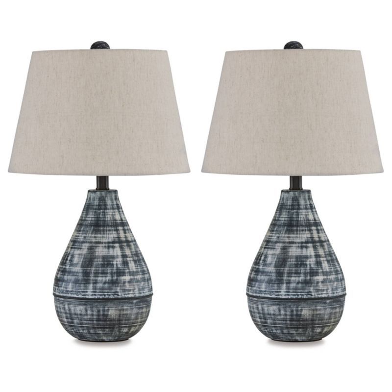 Antiqued Black and Taupe Metal Table Lamp Set