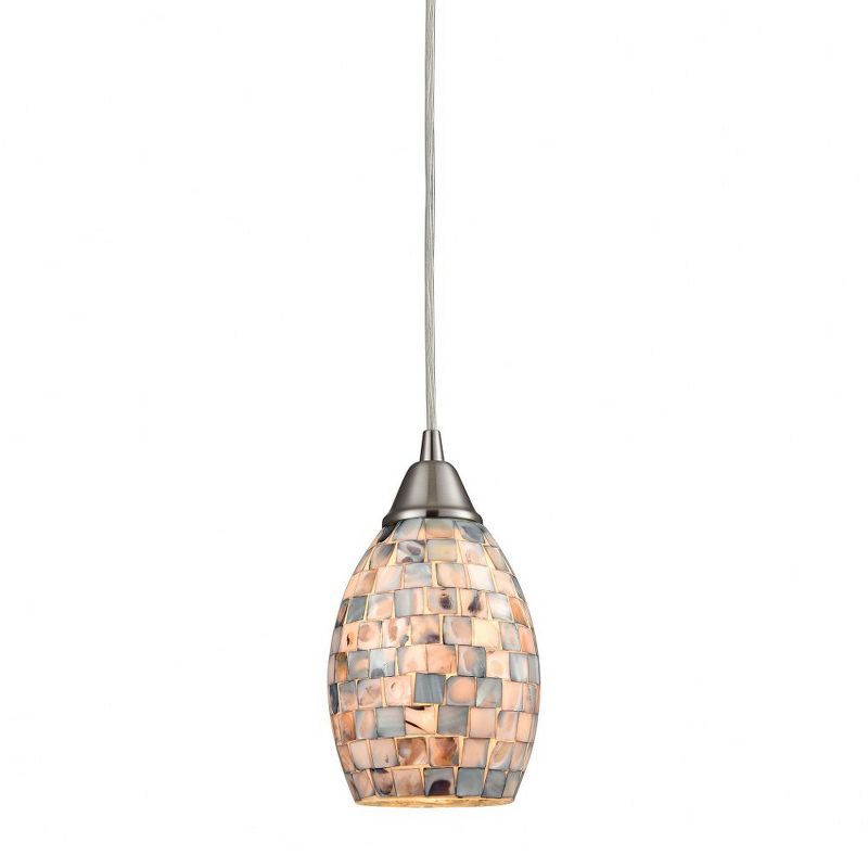 Mini Transitional 1-Light Pendant in Satin Nickel with Gray Capiz Shell Shade