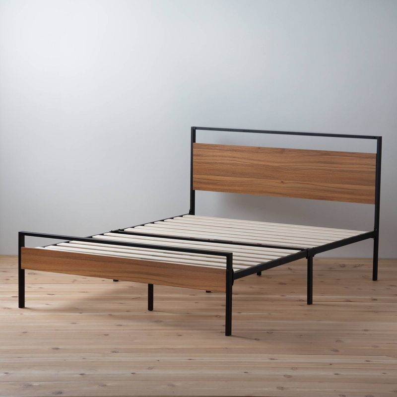 Modern Rustic King Platform Bed with Wood Frame and Slats