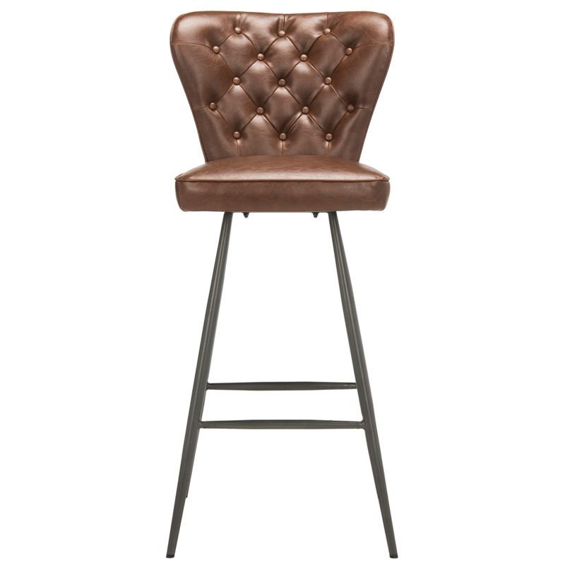 Aster Mid-Century Modern Tufted Bar Stool (Set of 2) - FOX1703 - Burgundy - Safavieh Couture