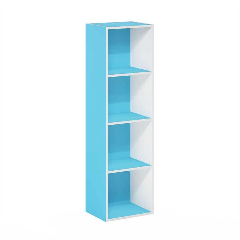 Light Blue and White 4-Tier Kids Wooden Cube Bookshelf