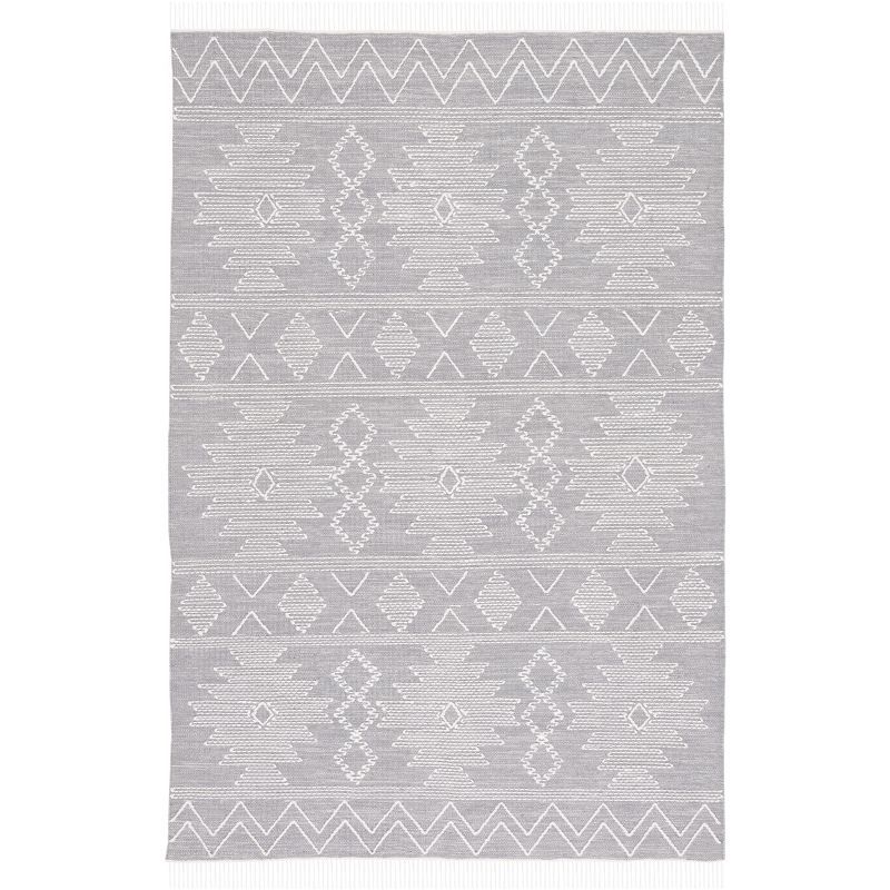 Gray and Ivory Flat Woven Handmade Wool Area Rug 4' x 6'