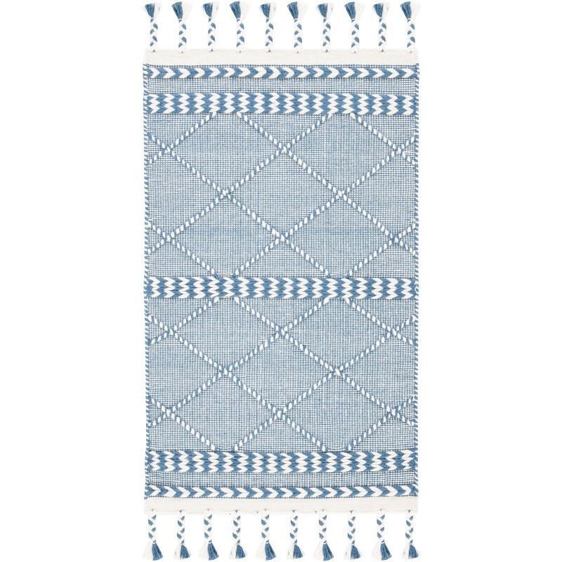 Blue and Ivory Tufted Handmade Wool Shag Rug, 6' x 9'