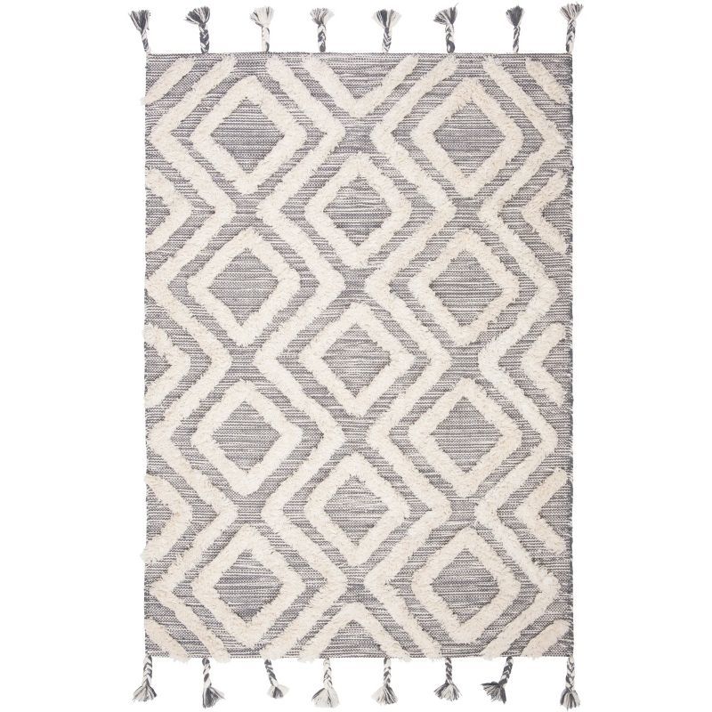 Elegant Hand-Knotted Grey/Ivory Wool Area Rug, 5' x 8'