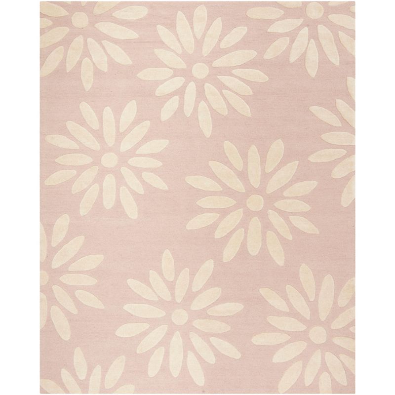 Lively Blossom Hand-Tufted Pink/Ivory Wool Round Kids Rug