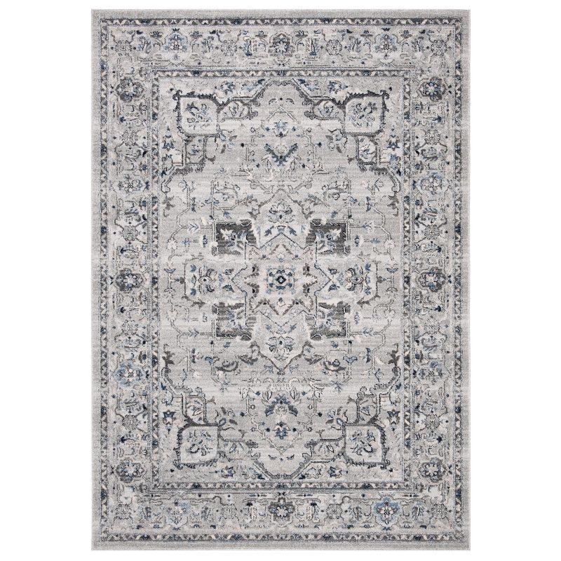 Gray Floral Motif Rectangular Synthetic Area Rug