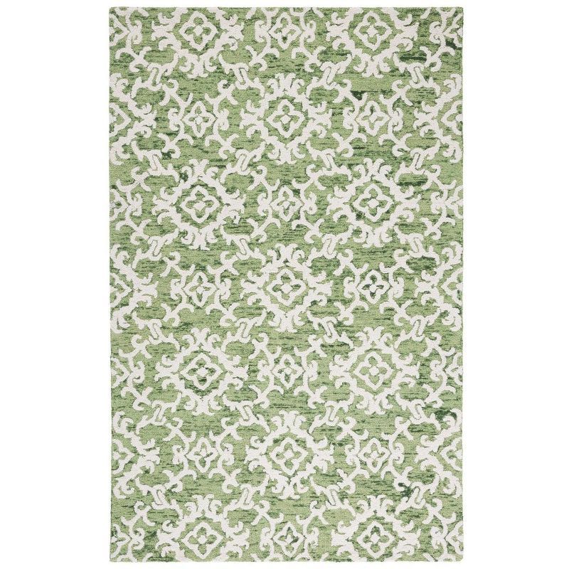 Ivory and Green Handmade Wool Tufted 8' x 10' Rug