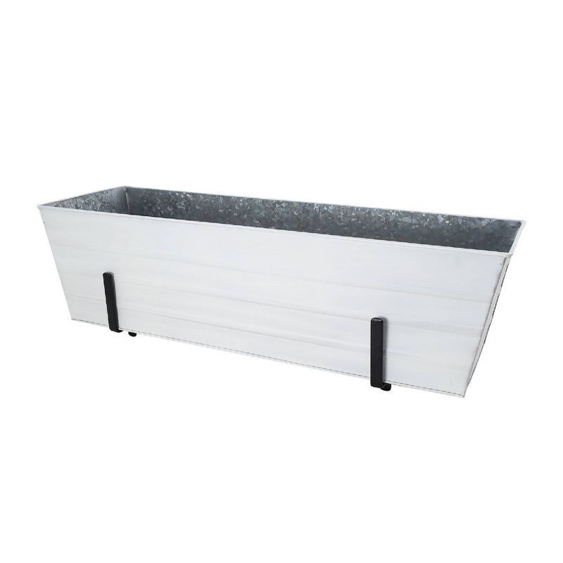 Large White Galvanized Steel Flower Box Planter with Brackets