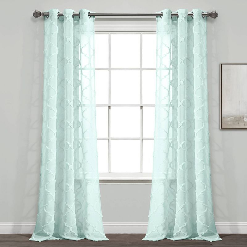 Turquoise Trellis Sheer Grommet Curtain Panels, 84" Set of 2