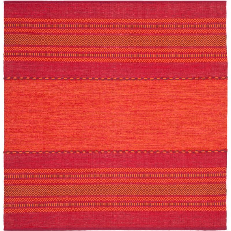 Handwoven Coastal Charm Orange Stripe Cotton Square Rug - 6' x 6'