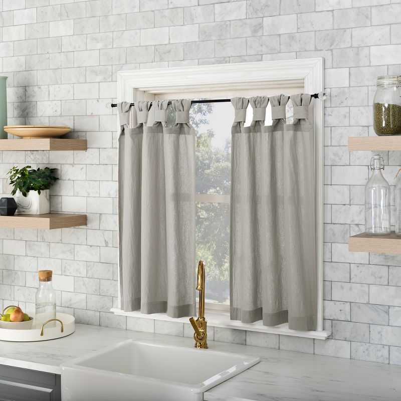 Silver Gray Cotton Twist Tab Cafe Curtain Tier Pair