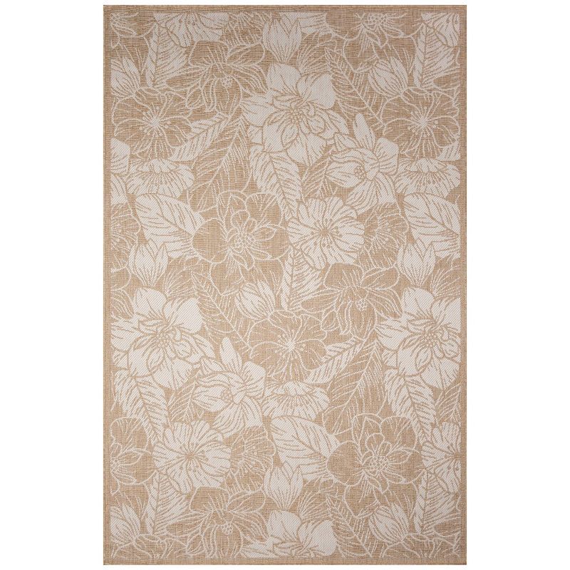 Sandy Floral Elegance Round Wool-Blend 7'10" x 9'10" Indoor/Outdoor Rug