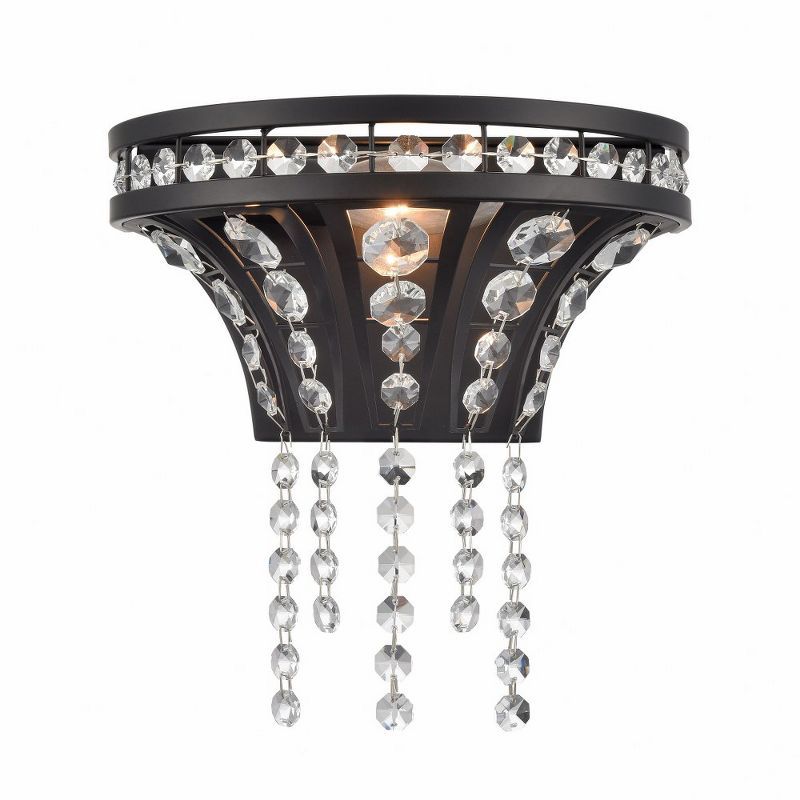 Fantania Matte Black 1-Light Crystal Sconce with Clear Shade