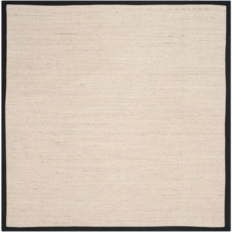 Marble & Black Hand-Knotted Square Sisal Area Rug - 4'