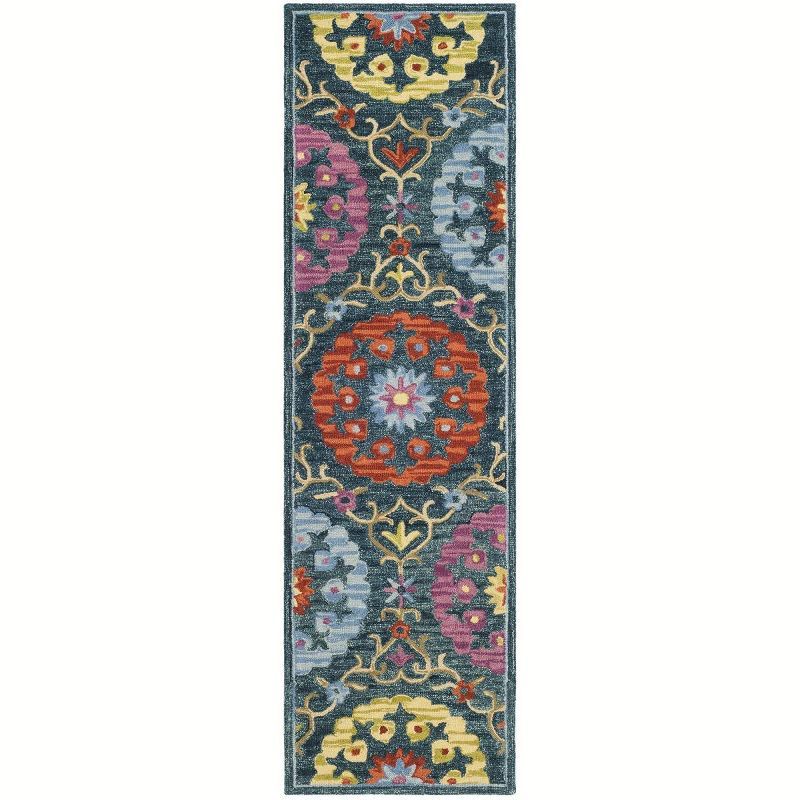 Hand-Knotted Blue Floral Wool Runner Rug, 2'3" x 8'