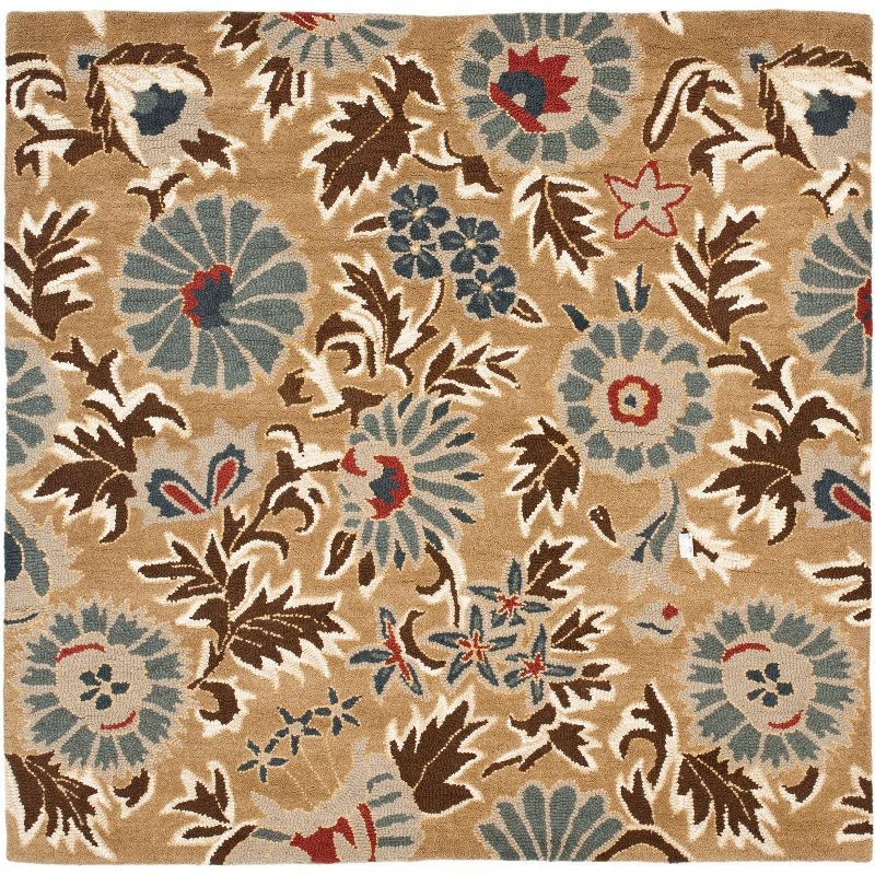 Blossom Beige and Multicolor Hand-knotted Wool Area Rug, 6' x 6'