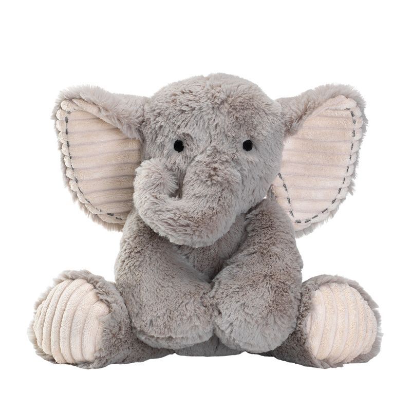 Gray Plush Elephant Stuffed Animal with Velour Ears and Feet