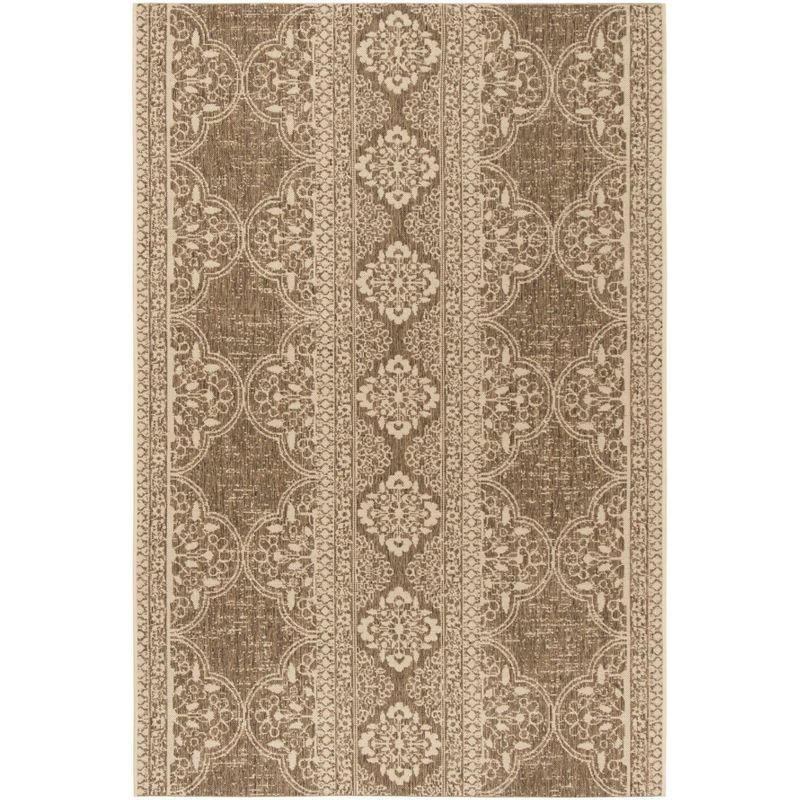 Cream and Beige Rectangular Synthetic Indoor/Outdoor Area Rug