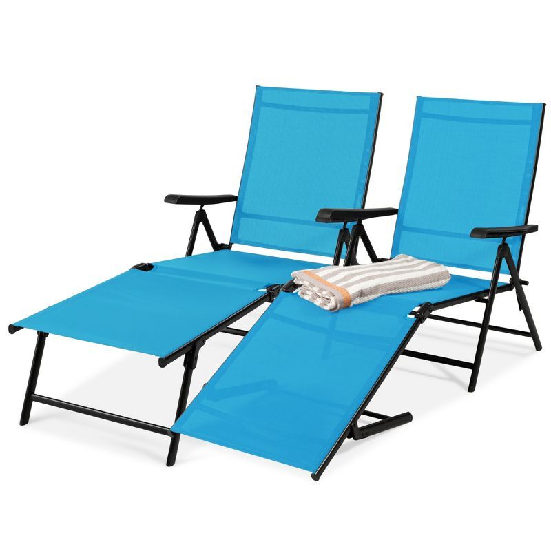 Sky Blue Adjustable Outdoor Chaise Lounge Chairs with Steel Frame