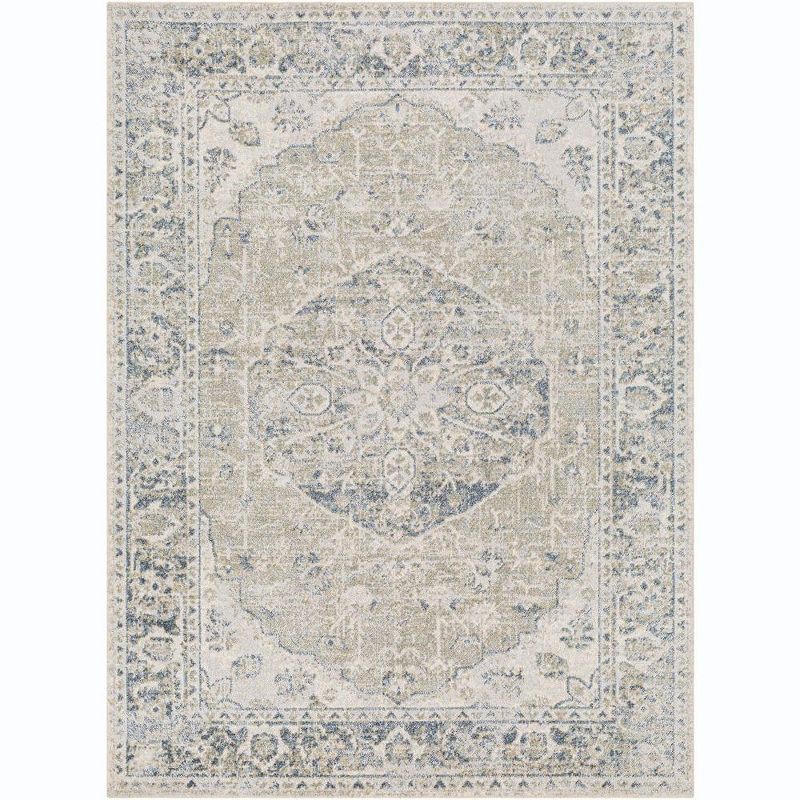 Edmonson Light Sage and Dark Blue Washable Synthetic Fur Area Rug 5'3" x 7'