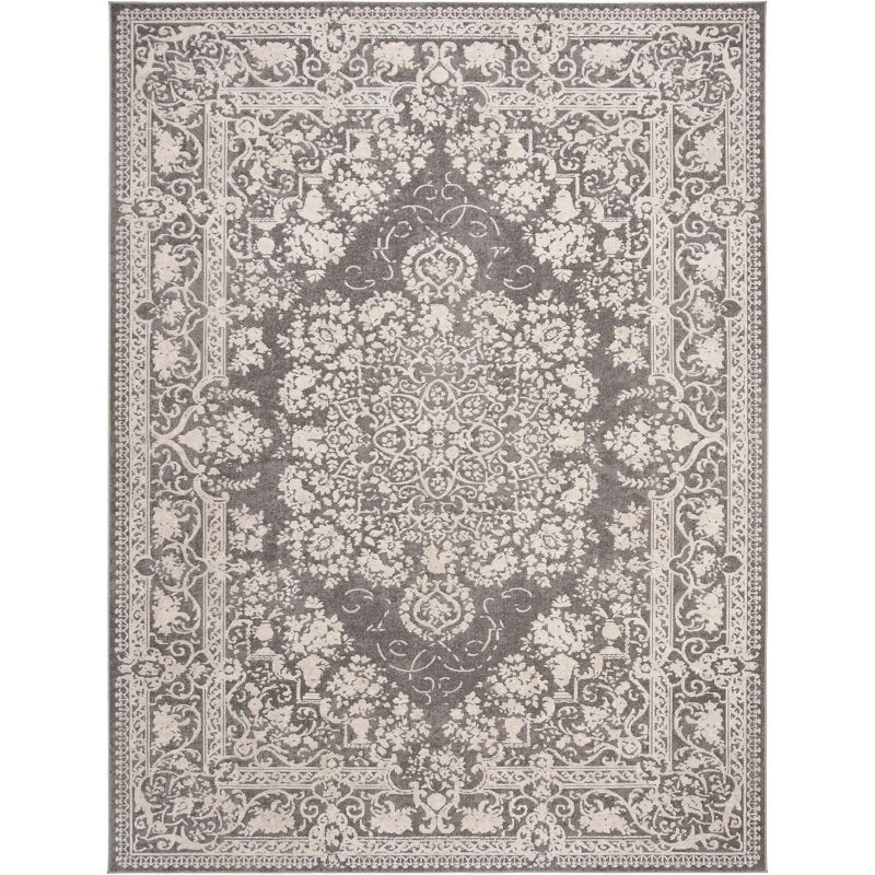 Elegance in Bloom Dark Grey/Cream Floral Cotton-Blend 8'x10' Area Rug