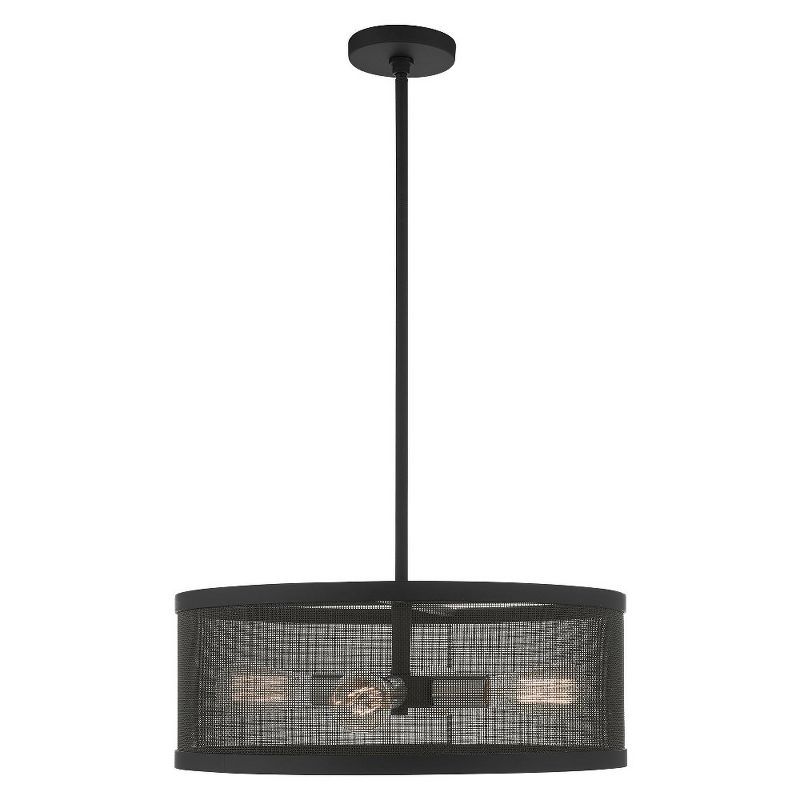 Contemporary Black and Nickel 4-Light Drum Chandelier with Mesh Shade