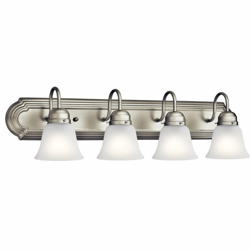Brushed Nickel 30" 4-Light Vanity Light with White Bell Shades