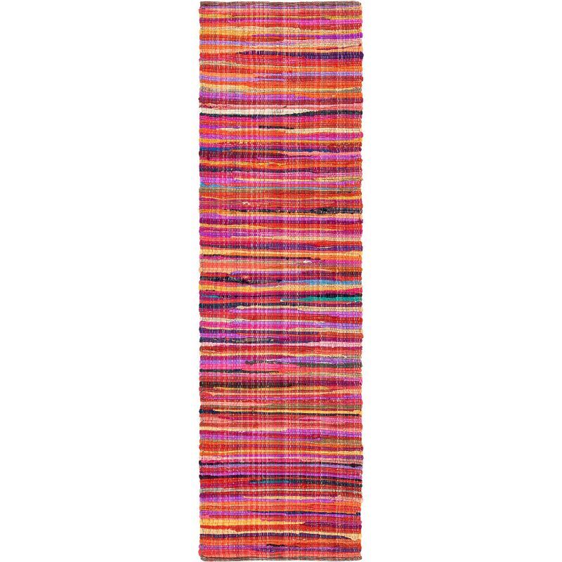 Handmade Red and Multicolor Striped Wool Cotton Runner Rug