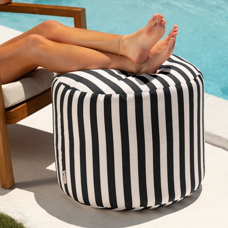 Jaxx Spring Indoor / Outdoor Bean Bag Pouf Ottoman, Black & White Stripes