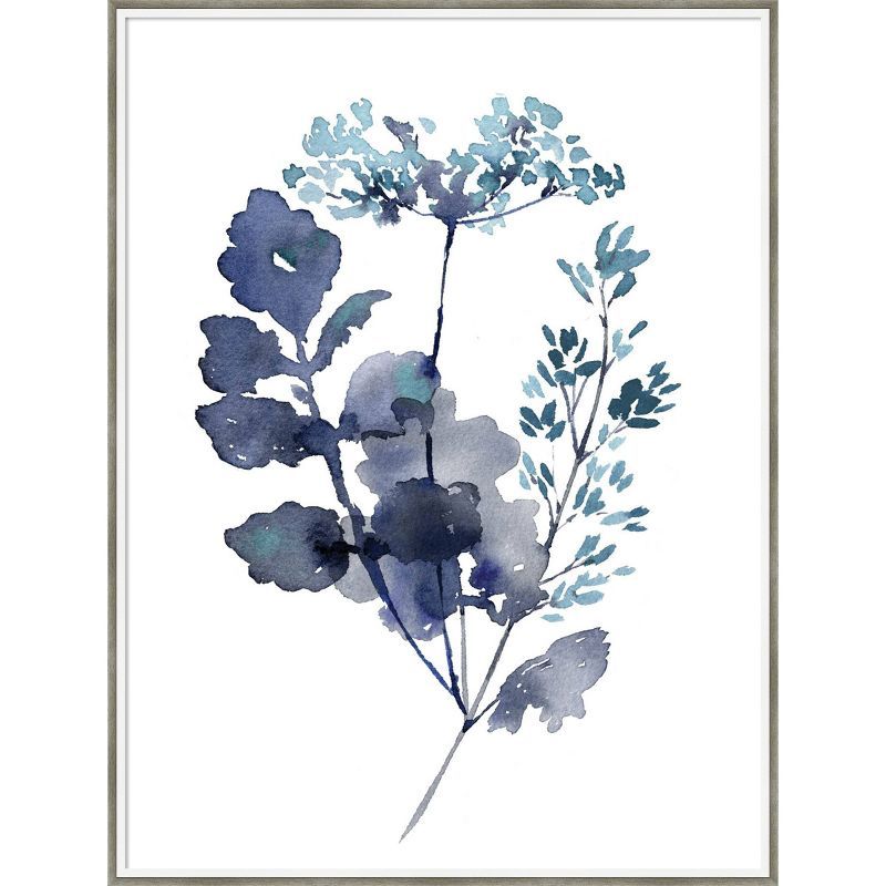 Botanical Lace Leaf Indigo 31" x 41" White Wood Framed Wall Art