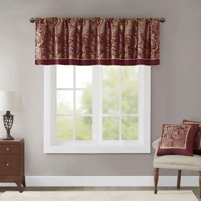 Burgundy Jacquard Paisley Rod Pocket Window Valance