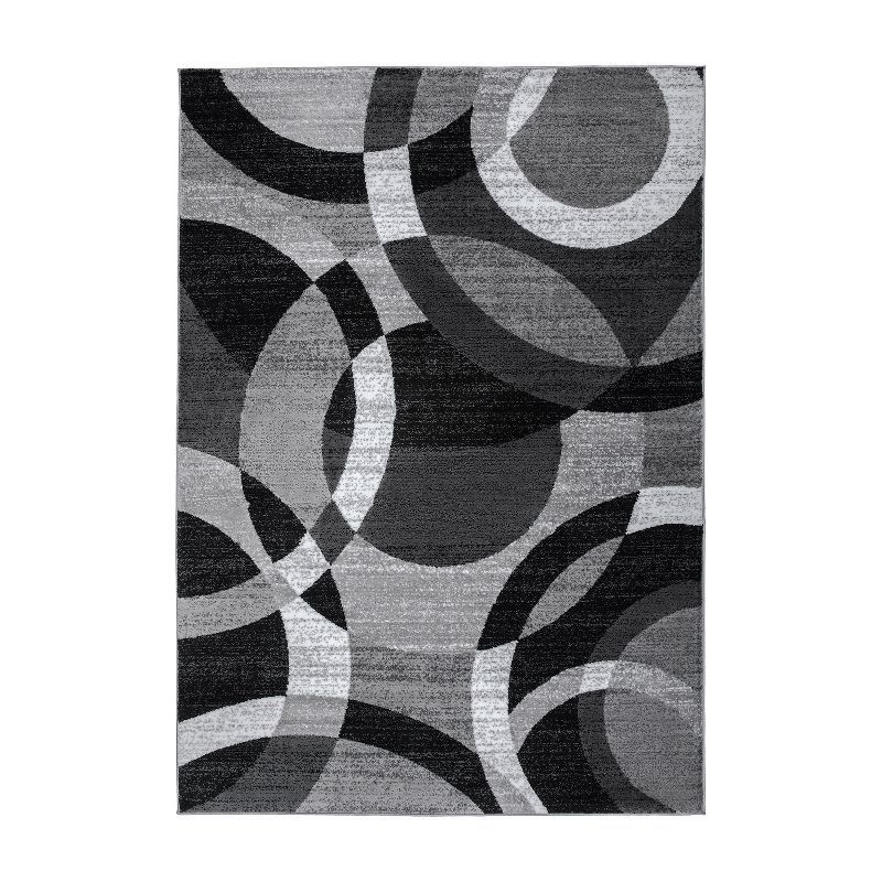 Contemporary Modern Circles 8x10 Dark Grey Polypropylene Area Rug