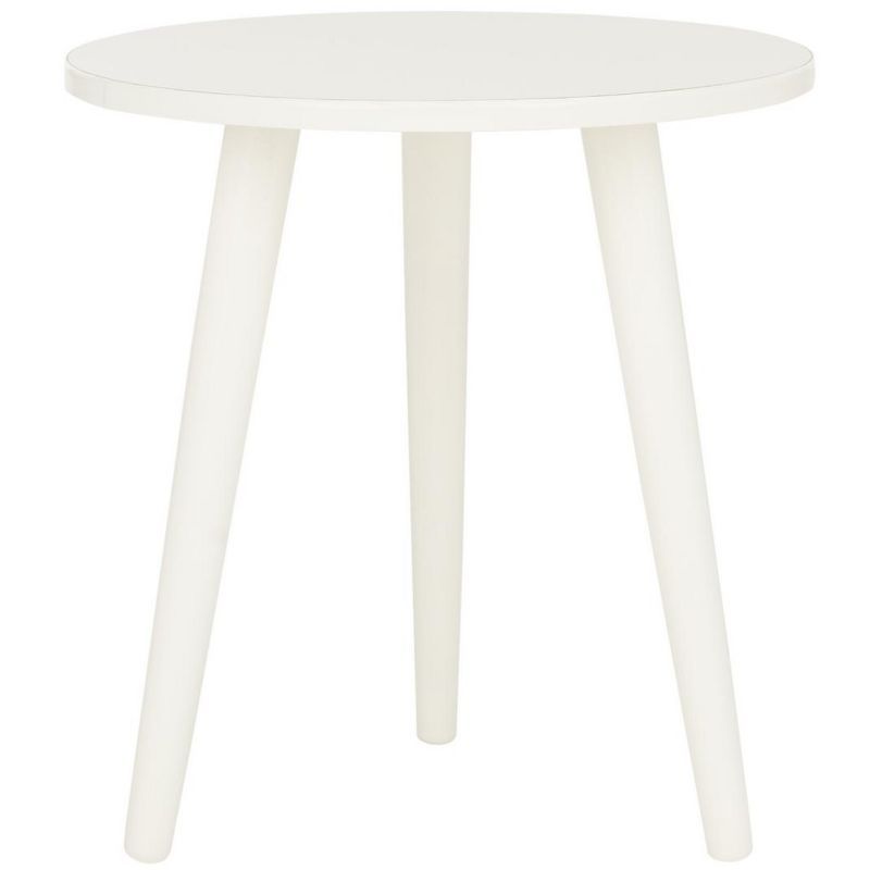 Distressed White Round Pine Wood Accent Table